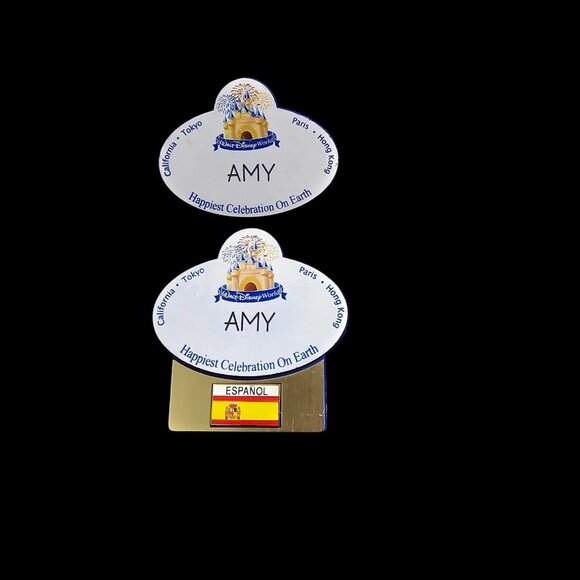 Disney Jewelry - Walt Disney World Cinderella Castle Cast Member Name Tag AMY Espanol